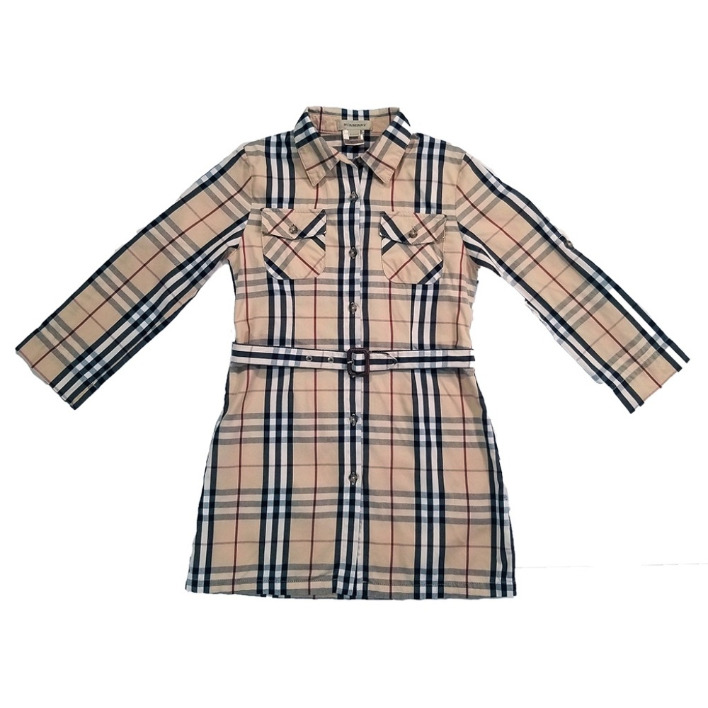 Burberry Girls Belted Button Down Shirt - Size 6Y